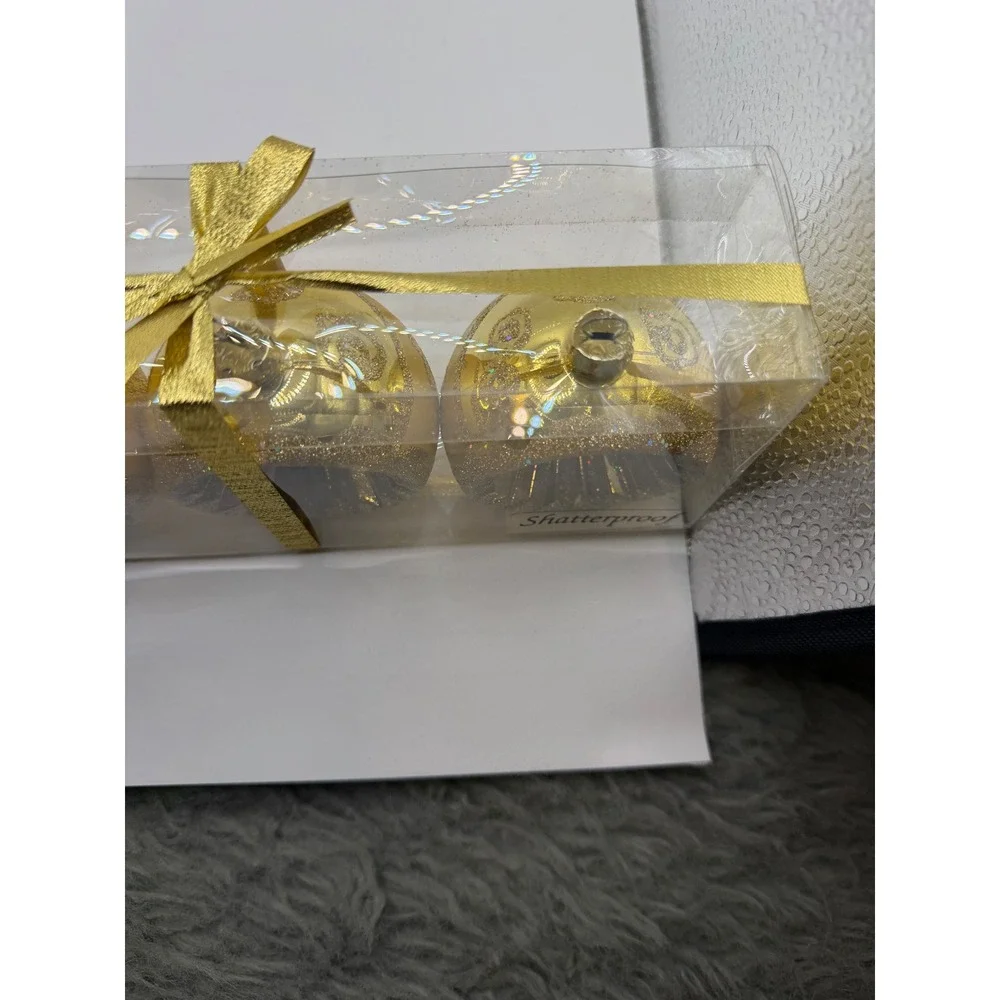 Gold Shatterproof Ornaments Set of 3 Indented‎ Sunburst Glitter Disc 3 Inch
